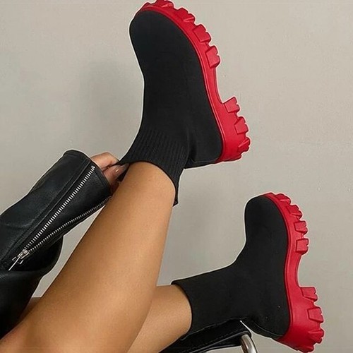 Strick Kniehohe Stiefel Stretch Sockenstiefel Plateau Slim High Heel Langstiefel - Bild 30 von 34