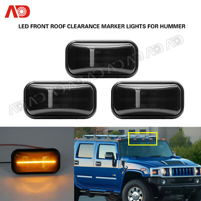 3X Front Amber LED Cab Roof Marker Light Smoked For Hummer H2 03