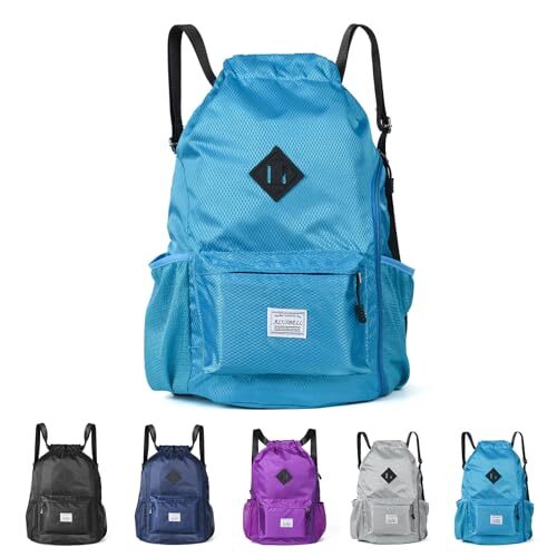 ALUSBELL Large Drawstring Backpack Bag, Sports Gym Bag String Lake Blue