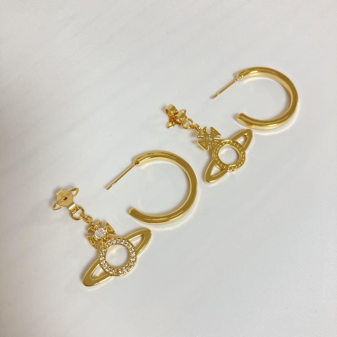 Vivienne Westwood MIRANDA ORB Earrings Hoop Rhinestone Gold