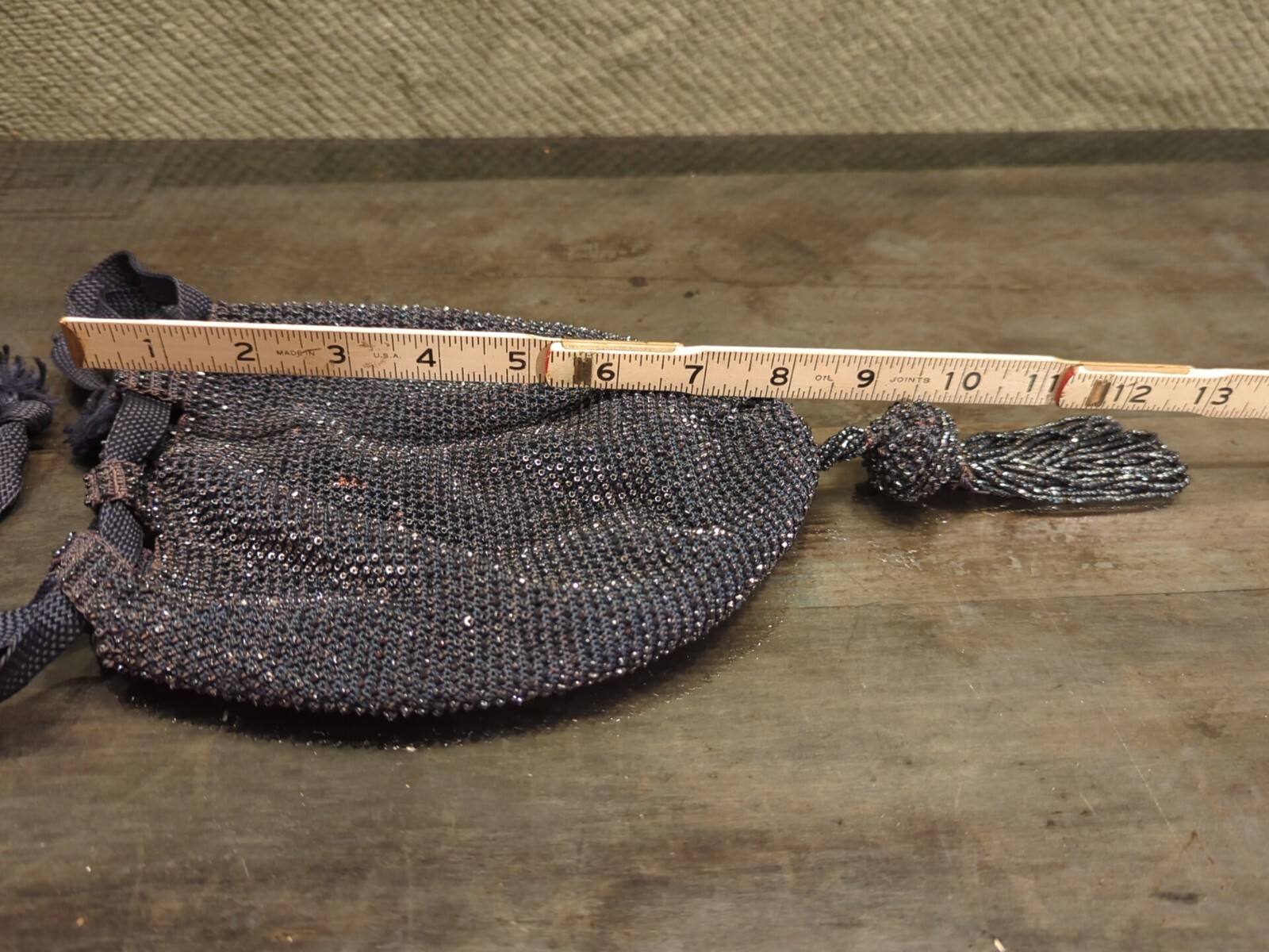 Vintage Black Beaded Flapper Drawstring Purse Bag… - image 13