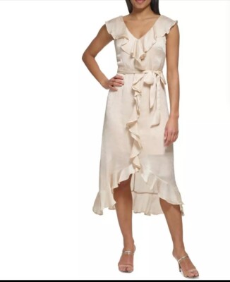 DKNY Womens Ruffled Mid Calf Flowy Midi Dress Size 9/10 Blush Read | eBay DKNY Womens Ruffled Mid Calf Flowy Midi Dress Size 9/10 Blush Read | eBay