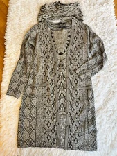 Carlisle NWOT Rayon Metallic Knit 3-Piece Duster Cardigan Belt Scarf Set Size M