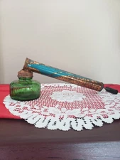 Vintage Root-Lowell Metal and Green Glass Vial Bug Sprayer Duster- USA Made 50's