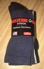 Wolverine 3pk. Men's Cotton Comfort Socks New