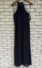NWT Zara Trafaluc Deep Navy Beaded Neckline Maxi Dress Size XS