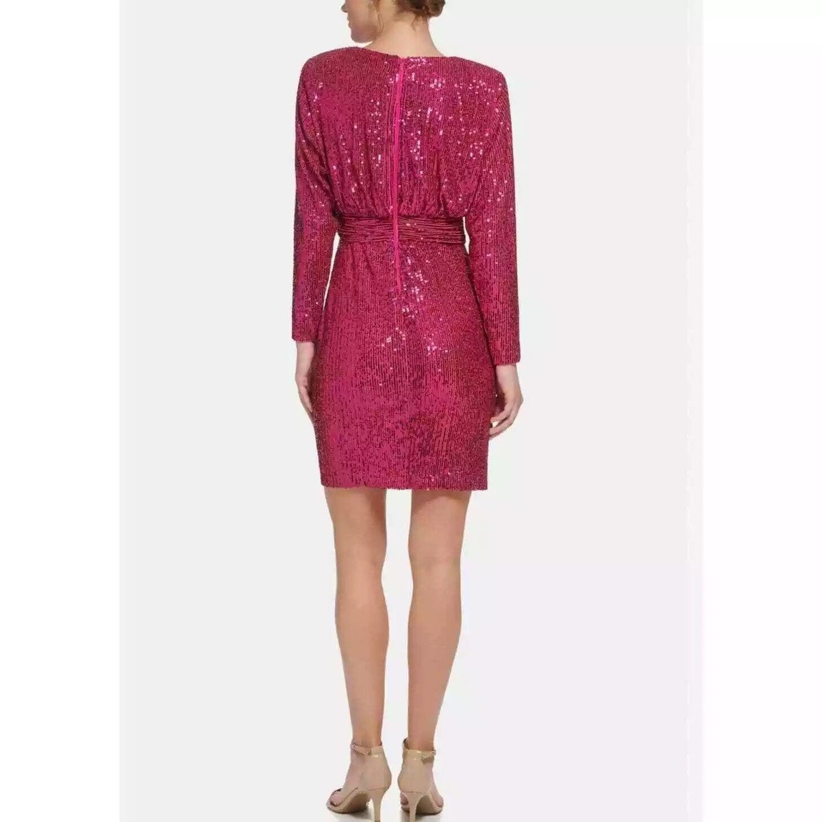 eliza j pink sequin dress Eliza J Women's Sequined Long-Sleeve Cocktail Dress - Hot Pink