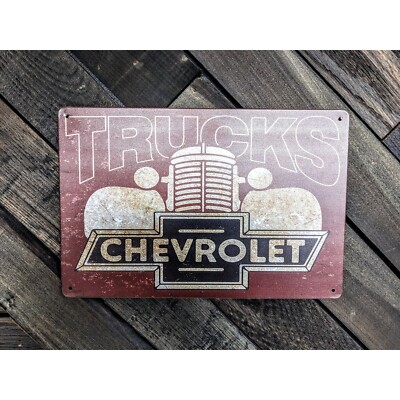 Retro Chevrolet Sign - Chevrolet Trucks Antique Style Sign - 12in x 8in