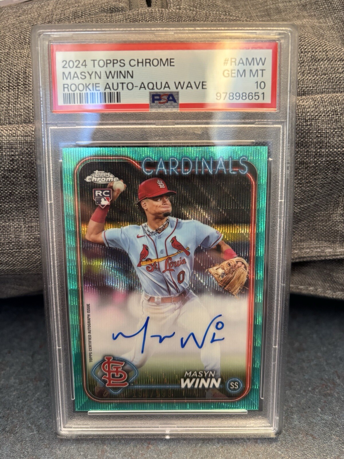 Masyn Winn 2024 Topps Chrome #RA-MW Rookie Autographs - Aqua Wave 