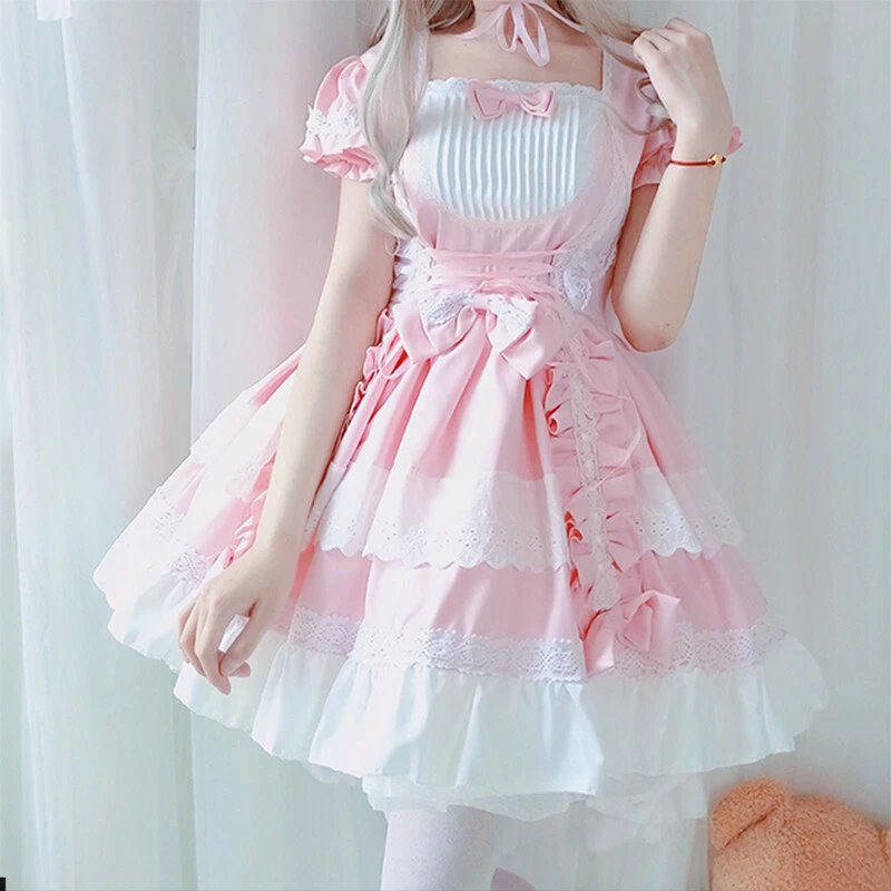 Lolita Dress Kawaii Teens Teenage Student Pink Cosplay Women Clothes Gift