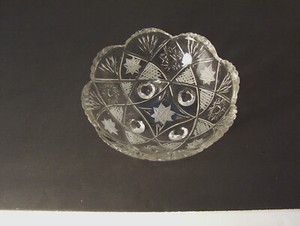 Vintage Berry Bowl Footed Clear Cut Crystal Star of David Scalloped Edge