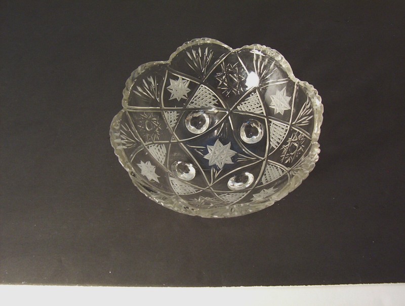 Vintage Berry Bowl Footed Clear Cut Crystal Star of David Scalloped Edge