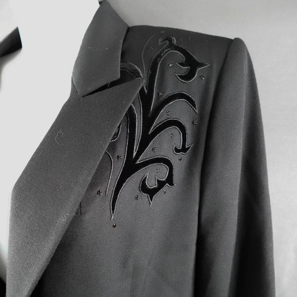 Blazer retro brillante vintage Lane Davis para mujer 14 negro Western Flock terciopelo Y2K Foto 4 de 4