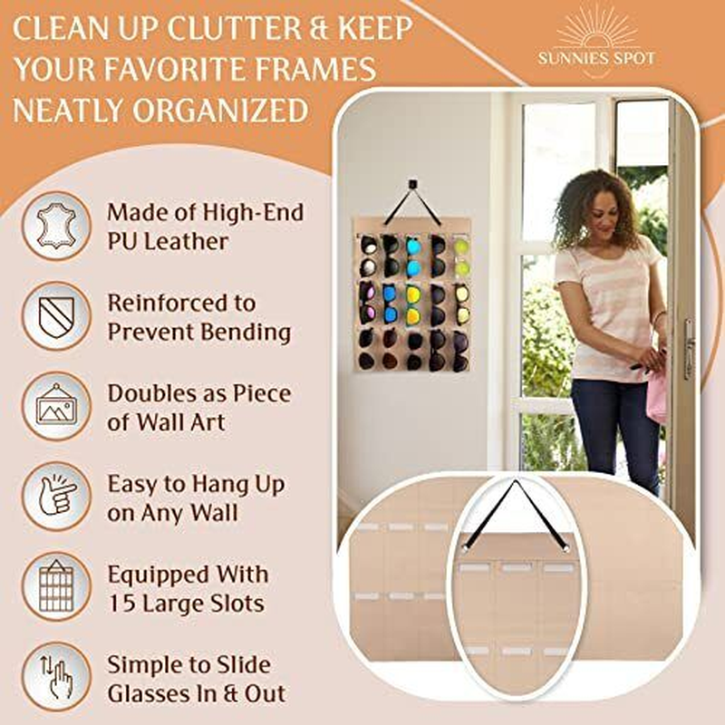 ! Leather Hanging Glasses Sunglass Wall Holder Organizer with Storage