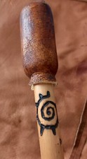 Shaman Drum Beater. Leather Beater Head, Decorated Wood Shaft, Beaded Thongs