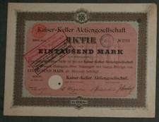 Kaiser-Keller Aktiengesellschaft 1911 1000 Mark