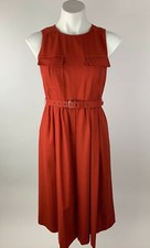 J. Crew Super 120s Burnt Sienna Orange Belted Cargo Pocket Fit Flare Dress 6
