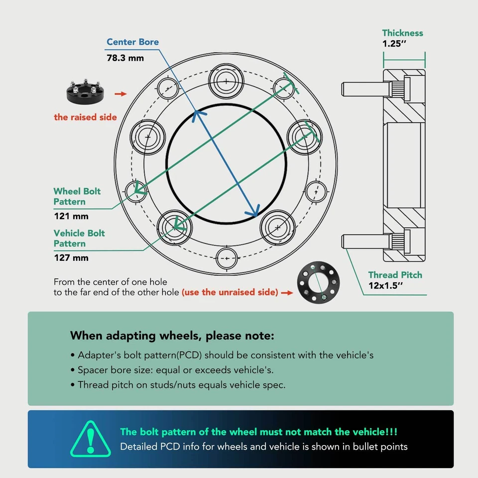 4 adaptadores de rueda de 5 x 5" a 5 x 4,75" 12 x 1,5 78,3 mm 1,25" para Chevrolet Buick Foto 3 de 4