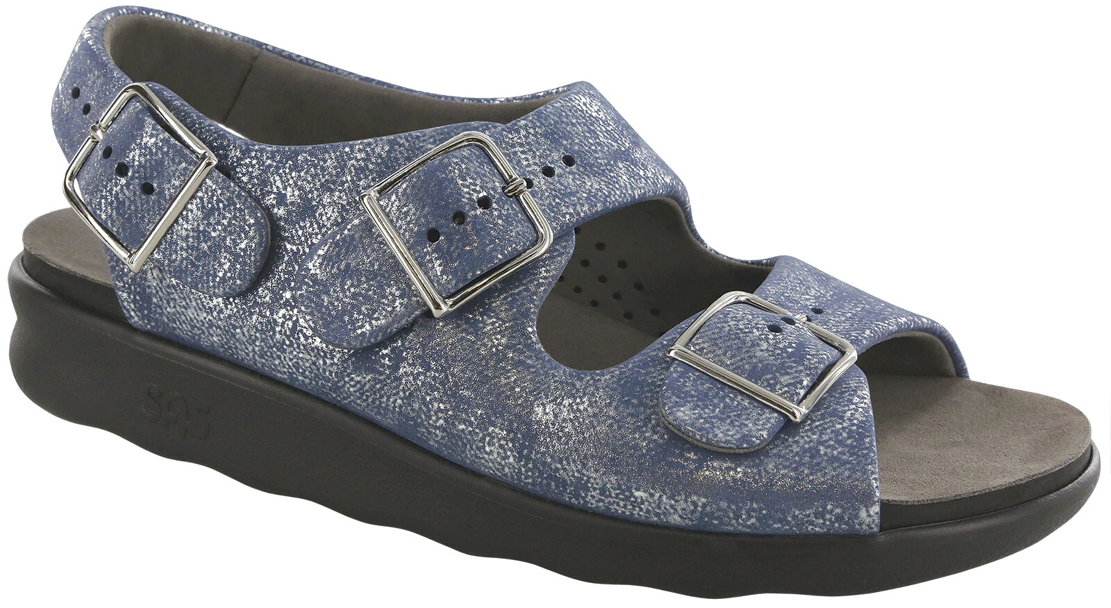 SAS Relaxed Comfort Sandal Silver Blue Women's Shoes Many Sizes & Widths NEW