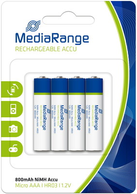 4 Mediarange Akku AAA 800mAh Nickel-Metall-Hydrid im 4er Blister