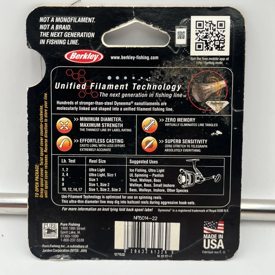 150 Yards Berkley Nanofil 14 lb Unifilament Fishing Line Low Vis Green .009” NOS - Image 2 of 2