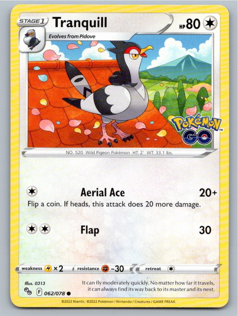 2022 POKEMON TRANQUILL POKEMON GO 062/078 C NM A82832 FREE S&H
