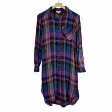 Beachlunchlounge Missy Ariana Midi Length Shirt Dress Purple Plaid Size XS