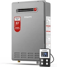 FOGATTI Natural Gas Tankless Water Heater Outdoor Installation 8.1 GPM -USED
