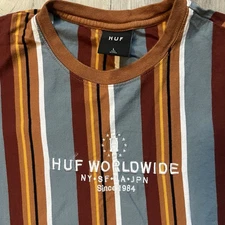 HUF Worldwide Striped T-Shirt Size Large Multi Color Skate T-Shirt