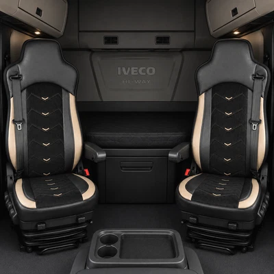 Jeu de Housses de Siège 1+1 pour Iveco Stralis Hi-Way 2012+ Similicuir Alcantara - Photo 1/4