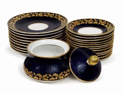 Weimar Porzellan GDR Cobalt & Gold Harmonie Set 21 Pieces West Germany 1970s
