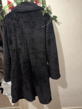 Gorgeous Black Fleece/Teddy Long Coat Size 12  With 4 Buttons And Pockets