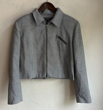 Vintage 90s Boxy Cropped Houndstooth Jacket 12 Zip Preppy Minimalist Classic