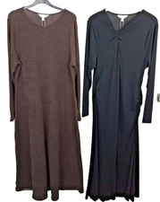 M&S Women's Size 20REG Midaxi Dresses 2Pcs Brown Textured & Black Ruched NEW