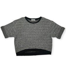 Moussy Cable Knit Crop Sweater One Size Black White Oversized Crewneck Jumper