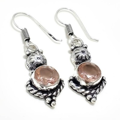 Peach Morganite Gemstone Handmade 925 Sterling Silver Jewelry Earring Size 1.7''