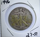 1946 50C Liberty Walking SILVER Half Dollar circulated TAPE (27-51)