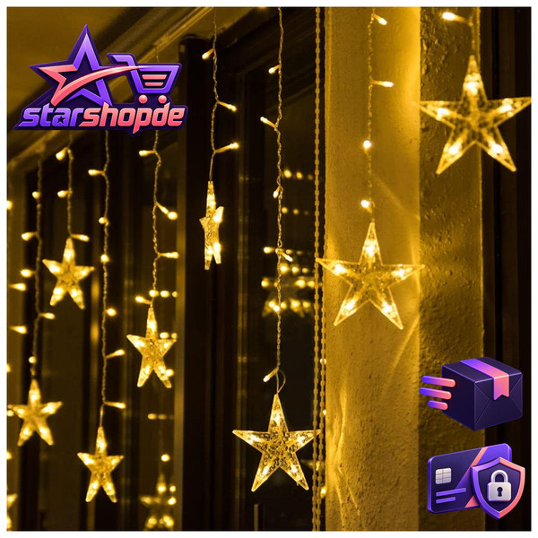 Lichtervorhang Stern Warmweiß 8 Modi USB Weihnachtsbeleuchtung FüR Fenster TüR-image