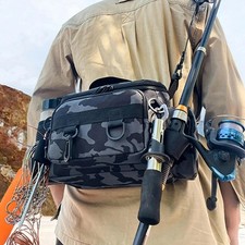 Waterproof Fishing Tackle Shoulder Bag Crossbody Gear Storage with Rod Holder