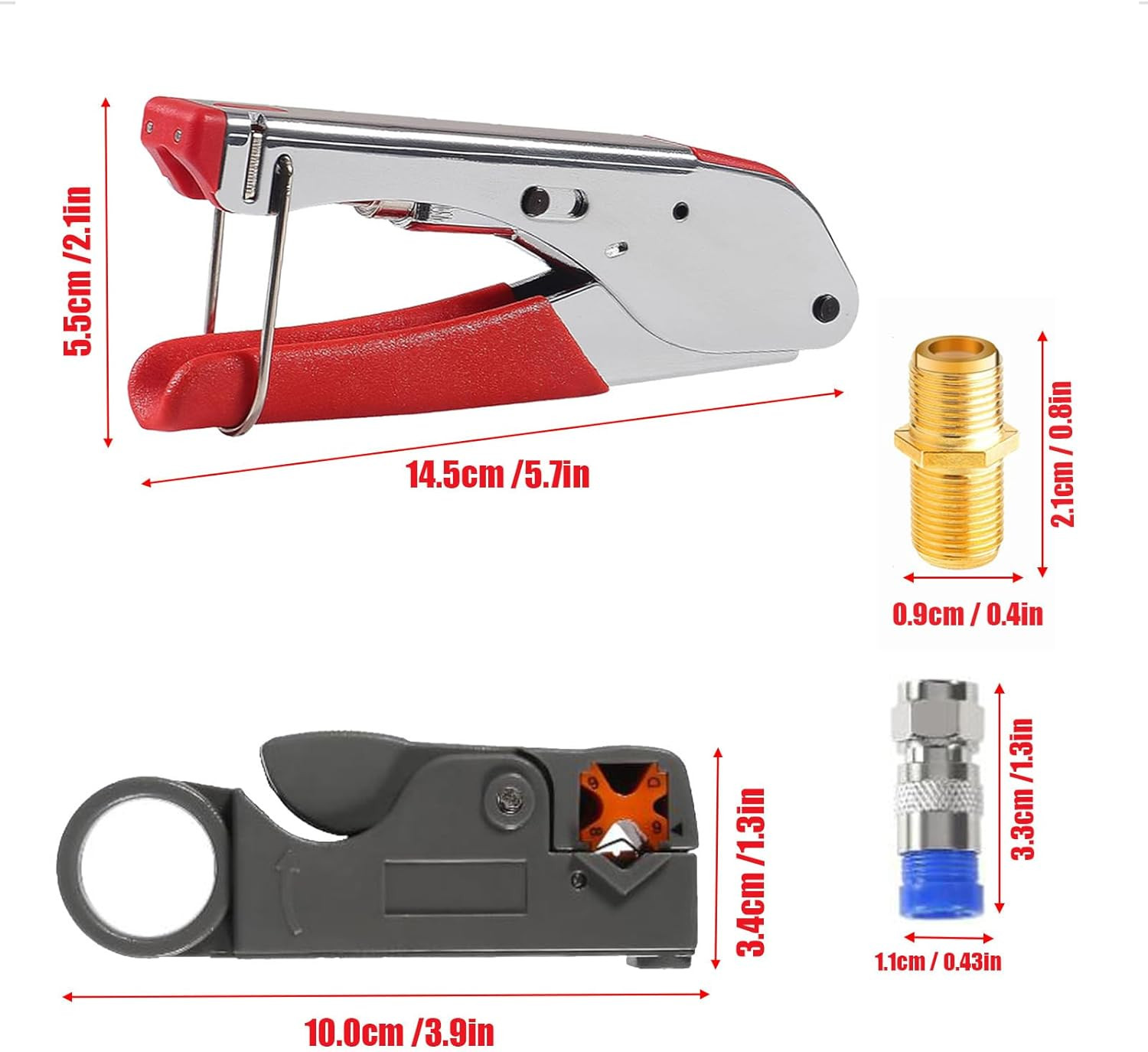 Coaxial Compression Tool Kit Crimper Wire Stripper TV Coax Cable CCTV Repair New