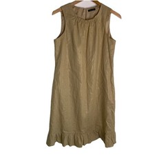 TAHARI Woman’s Linen Blend Gold Wash Dress- Ruffle Bottom- Beautiful 