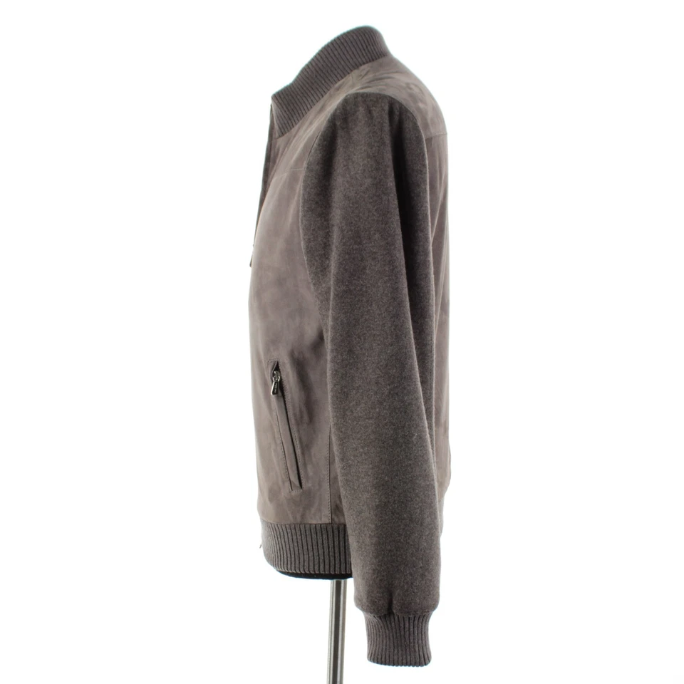 Mandelli NWD Suede Leather / Cashmere Bomber Jacket Size 52 (L US) In Brown Gray - Image 4 of 4