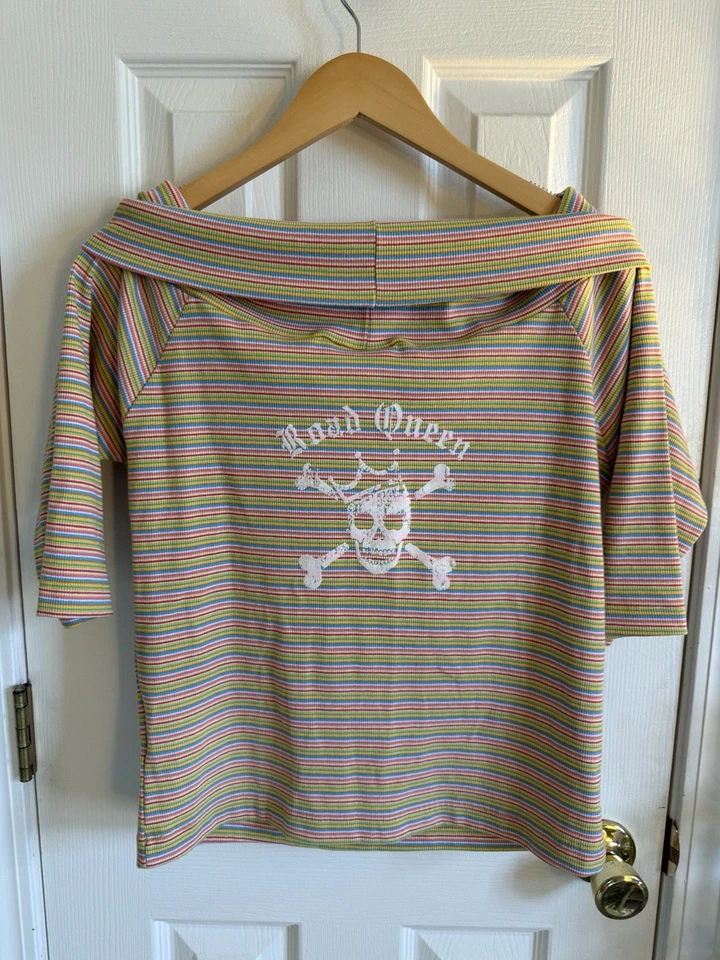 Новый Harley-Davidson женщин винтажный Y2K полоски с плеча Топ размер S - Изображение 2 из 4