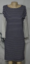 GAP Navy Blue White Striped 3/4 Sleeve Dress Small Tall Cotton Blend Unlined