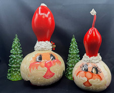 Pair) 1990s-Hand-Painted Santa Gourd – Folk Art Christmas Decor- Vintage