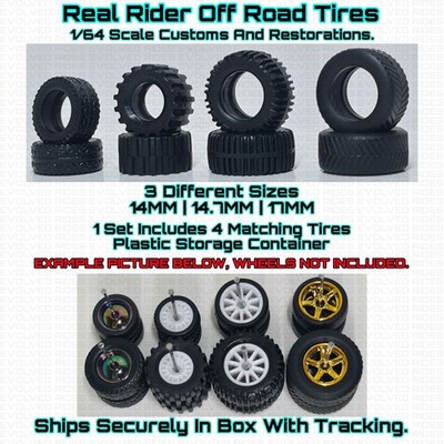 Off-Road Rubber Tires 1 Set For  1/64 Scale Real Rider Wheel Custom Restoration