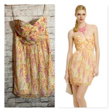 NEW Shoshanna Mango Tango Mini Dress 4 Chiffon Strapless Pastel Speckled Pleated