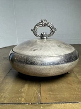 Vtg Crosby Silver Plated Covered Dish With Divided Glass Dish, Candy/Nut/Relish