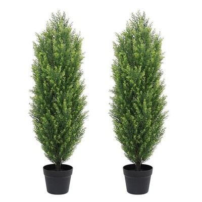 Artificial Topiary Cedar Trees Outdoor 3FT Tall 2 Set, Realistic Faux Pine Cy...
