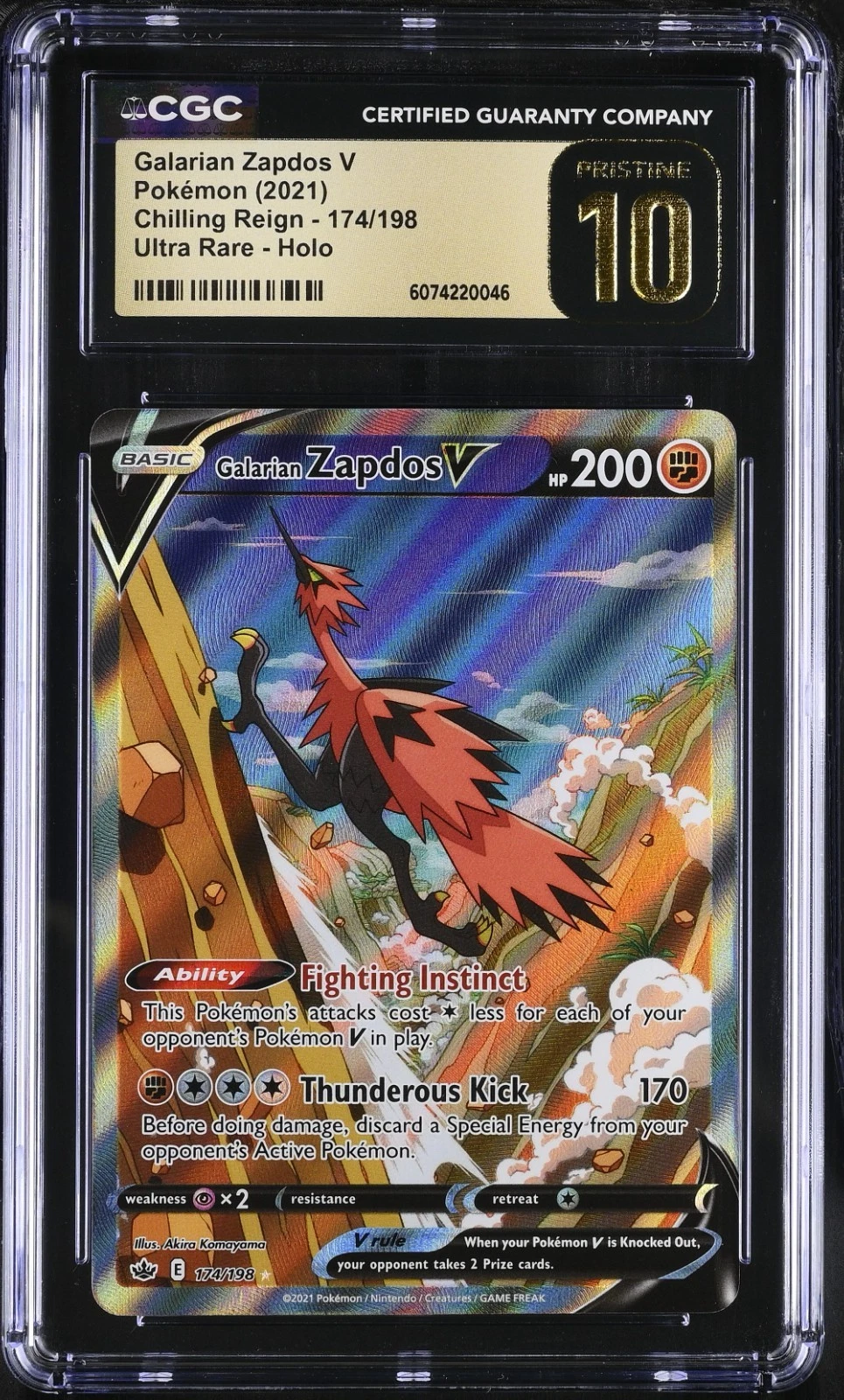 Pokemon CGC Pristine 10 Chilling Reign Galarian Zapdos 174/198
